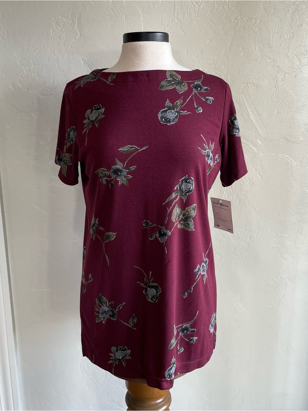 NEW Vintage Jaclyn Smith Tunic Blouse Floral Design Boatneck Sz Medium